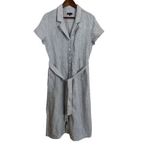 Quince 100% European Linen Button Front Dress in Blue Pinstripe Womans Medium